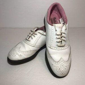 Vtg FootJoy Soft Joys II Golf Cleats Womens 7 N White Pink Oxfords Lace Up Shoes